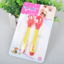 Baby Heat Sensing Thermal Feeding Fork Spoon Kids Weaning Soft Silicone Head 2 Pieces J4U66