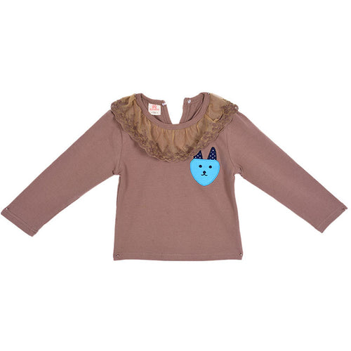 Baby Kids Girl Long Sleeve T-shirt Lace Collar Princess Blouse Tee Tops Pullover  J4U66