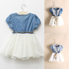 Baby Kids Girl Short Sleeve Denim Lace Dresses Tops White Guaze Children Tutu Dress Sundress 1-6YJFY66