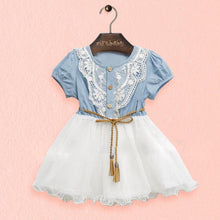 Baby Kids Girl Short Sleeve Denim Lace Dresses Tops White Guaze Children Tutu Dress Sundress 1-6YJFY66