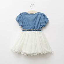 Baby Kids Girl Short Sleeve Denim Lace Dresses Tops White Guaze Children Tutu Dress Sundress 1-6YJFY66