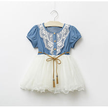 Baby Kids Girl Short Sleeve Denim Lace Dresses Tops White Guaze Children Tutu Dress Sundress 1-6YJFY66