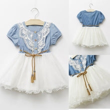 Baby Kids Girl Short Sleeve Denim Lace Dresses Tops White Guaze Children Tutu Dress Sundress 1-6YJFY66