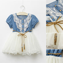 Baby Kids Girl Short Sleeve Denim Lace Dresses Tops White Guaze Children Tutu Dress Sundress 1-6YJFY66