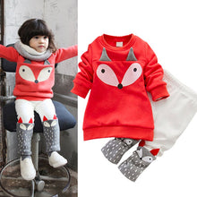 Baby Kids Girls Clothes Set Cotton Thick Velvet Outfits Long Sleeve T shirts + Pants Cartoon J4U66