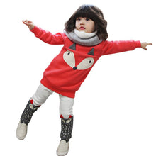 Baby Kids Girls Clothes Set Cotton Thick Velvet Outfits Long Sleeve T shirts + Pants Cartoon J4U66