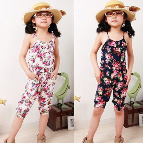 Baby Kids Girls Gallus Pants Printed Clothes Short Playsuit Soft Clothing One-piece J4U66
