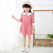 Baby Kids Girls Vogue Long Sleeve Plaid Dress Princess Collar Party Dress 0-4Y J4U66