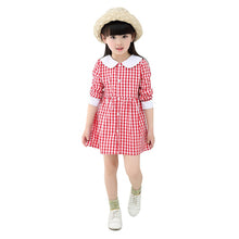 Baby Kids Girls Vogue Long Sleeve Plaid Dress Princess Collar Party Dress 0-4Y J4U66