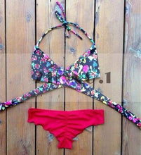 bandage bikini push up red bikini set beach wear retro geometric pattern swimwear female women swimsuit4 J4U66