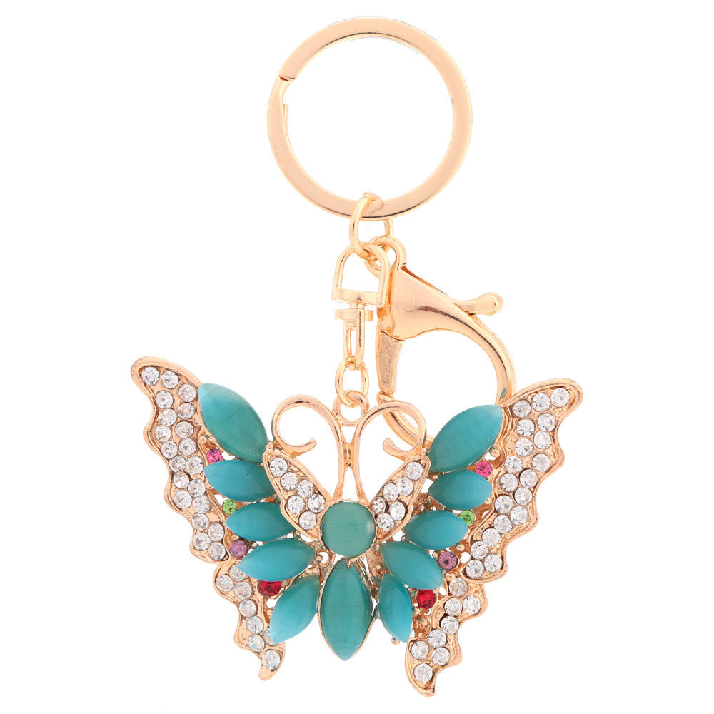 beautiful multicolorcrystal rhinestone opal butterfly pendant key ring women jewelry key chain for purse handbag J4U66