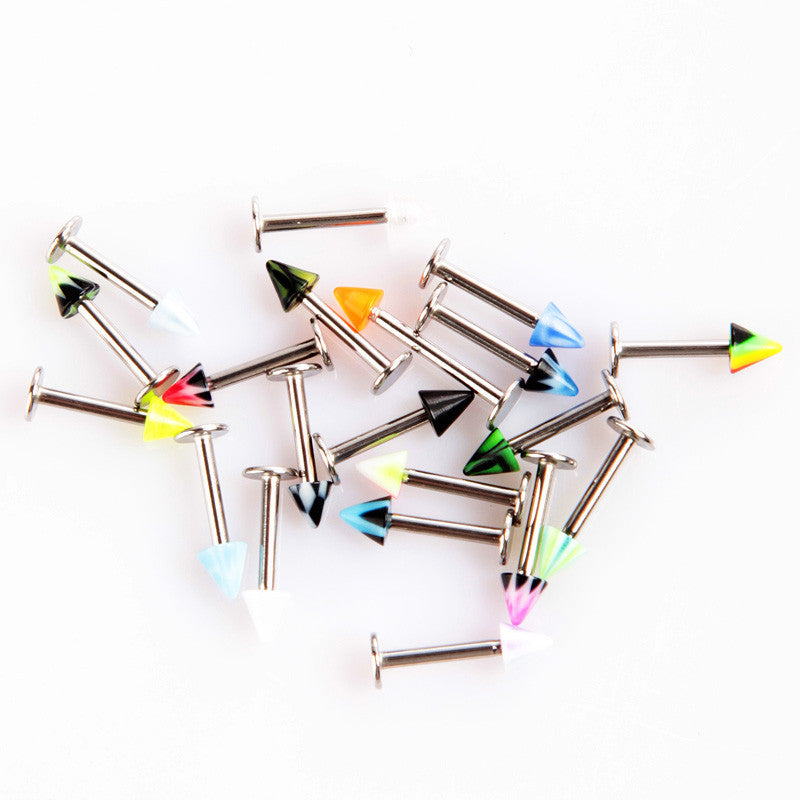 beauty 20pcs colorful stainless steel cone lip rings bars labret stud piercing J4U66