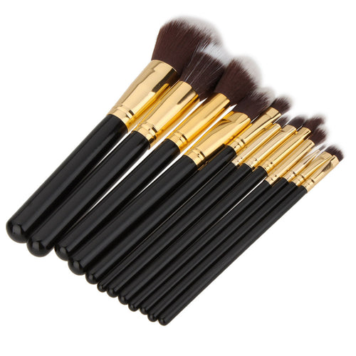 beauty wood 12pcs blending makeup brush kit cosmetic set make up brushes black J4U66