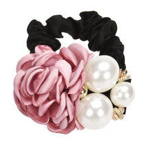 Pearls Beads Rose Flower Hair Band Rope Scrunchie Ponytail Holder Girls Headdress Hair Ropes Gift J4U66