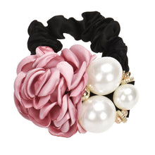 Pearls Beads Rose Flower Hair Band Rope Scrunchie Ponytail Holder Girls Headdress Hair Ropes Gift J4U66