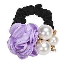 Pearls Beads Rose Flower Hair Band Rope Scrunchie Ponytail Holder Girls Headdress Hair Ropes Gift J4U66