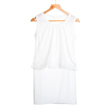 Women Dress Chiffon O Neck Office Dress Sleeveless Csual Bodycon Dress Vestidos Blue/White Plus Size J4U66