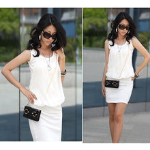 Women Dress Chiffon O Neck Office Dress Sleeveless Csual Bodycon Dress Vestidos Blue/White Plus Size J4U66
