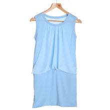Women Dress Chiffon O Neck Office Dress Sleeveless Csual Bodycon Dress Vestidos Blue/White Plus Size J4U66