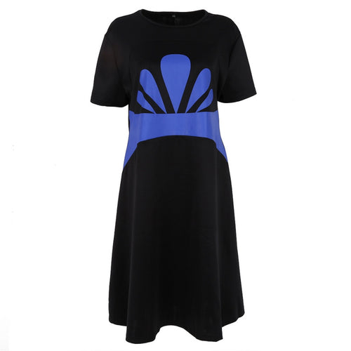 Big Size Women Clothes 6XL Dresses O-Neck Short Sleeve Knee-Length Fit and Flare Dresses Casual Clothing J4U66