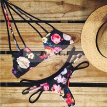 bikini sets beachwear bandage bikini sweet floral push up top swimsuit ladies sexy beach swimwear biquini blue J4U66