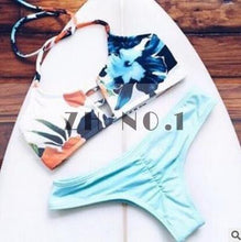 bikini sets beachwear bandage bikini sweet floral push up top swimsuit ladies sexy beach swimwear biquini blue J4U66