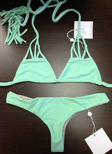bikini sets green fresh girl women bikini beachwear beach halter simple pure bathing biquini push up5 J4U66