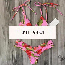 bikinis women swimsuit sexy high neck swimwear bikini set floral printed bathing suit brazilian bikini J4U66