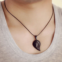 Black Cord Necklace Stainless Steel Engrave Love You Pendants Necklace Jewelry 2PCS Couple Broken Heart Choker Necklaces J4U66