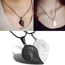 Black Cord Necklace Stainless Steel Engrave Love You Pendants Necklace Jewelry 2PCS Couple Broken Heart Choker Necklaces J4U66