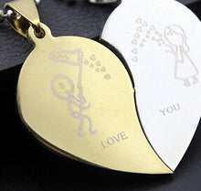 Black Cord Necklace Stainless Steel Engrave Love You Pendants Necklace Jewelry 2PCS Couple Broken Heart Choker Necklaces J4U66