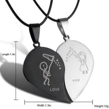 Black Cord Necklace Stainless Steel Engrave Love You Pendants Necklace Jewelry 2PCS Couple Broken Heart Choker Necklaces J4U66