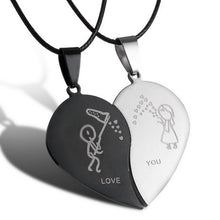 Black Cord Necklace Stainless Steel Engrave Love You Pendants Necklace Jewelry 2PCS Couple Broken Heart Choker Necklaces J4U66