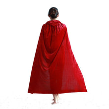 Black Halloween Costume Theater Prop Death Robe Red Velvet Hooded Gothic Hoody Cloak  J4U66