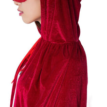 Black Halloween Costume Theater Prop Death Robe Red Velvet Hooded Gothic Hoody Cloak  J4U66
