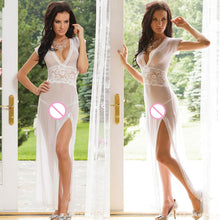 Black/Red/White Sexy Long Night Gown Transparent Sheer Mesh Night Dress Erotic Long LingerieWomen Sexy Nightwear Sleepwear J4U66