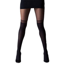 Black Sexy Women Temptation Sheer Mock Suspender Tights Cool Mock Over The Knee Double Stripe Sheer Tights Pantyhose Stockings J4U66