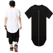 Black White T shirt XXL Long Back Zipper Streetwear Swag Man Hip Hop Skateboard T-shirt Top Tee Men Clothing J4U66