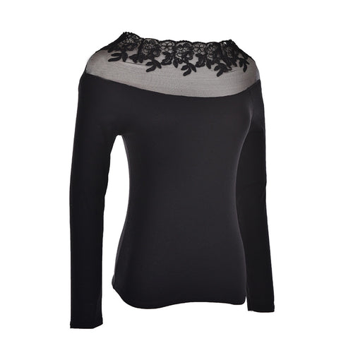 Black and white striped blouse Knitted women tops lace floral embroidery shirts long sleeve knitwear Women Formal Tops J4U66