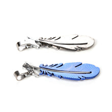 Blue Black Stainless Steel Feather Men Necklace PU Leather Rope Chain Pendant Necklace For Men Male Gifts J4U66