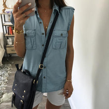 Blue Jean Denim Women Lady Tops Casual Sleeveless Blue Shirts Pocket Brief Tops Outwear Clothing Vest J4U66