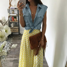 Blue Jean Denim Women Lady Tops Casual Sleeveless Blue Shirts Pocket Brief Tops Outwear Clothing Vest J4U66