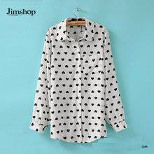 Blusas Femininas Fashion Vintage Women's Shirt Chiffon Love Heart Sweet Black Women Long Sleeve Tops Roupas S M L J4U66