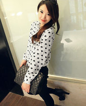 Blusas Femininas Fashion Vintage Women's Shirt Chiffon Love Heart Sweet Black Women Long Sleeve Tops Roupas S M L J4U66