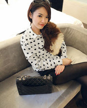 Blusas Femininas Fashion Vintage Women's Shirt Chiffon Love Heart Sweet Black Women Long Sleeve Tops Roupas S M L J4U66