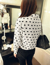 Blusas Femininas Fashion Vintage Women's Shirt Chiffon Love Heart Sweet Black Women Long Sleeve Tops Roupas S M L J4U66