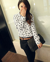 Blusas Femininas Fashion Vintage Women's Shirt Chiffon Love Heart Sweet Black Women Long Sleeve Tops Roupas S M L J4U66