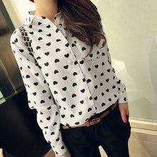 Blusas Femininas Fashion Vintage Women's Shirt Chiffon Love Heart Sweet Black Women Long Sleeve Tops Roupas S M L J4U66