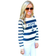 Blusas Femininas Women EBoat Anchor Stripe Long Sleeve Blouses Casual O Neck Blouse Shirt Plus Size Tops Pullover J4U66