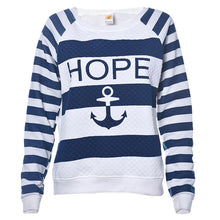 Blusas Femininas Women EBoat Anchor Stripe Long Sleeve Blouses Casual O Neck Blouse Shirt Plus Size Tops Pullover J4U66